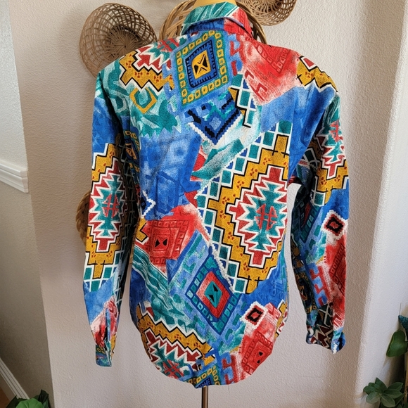 Vintage Western Circle T LS Shirt SZ L Bright Multi-Color - Picture 2 of 7